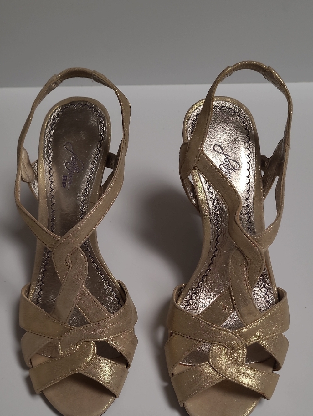 BP Brass Plum Women’s Gold Strappy Slingback Heels